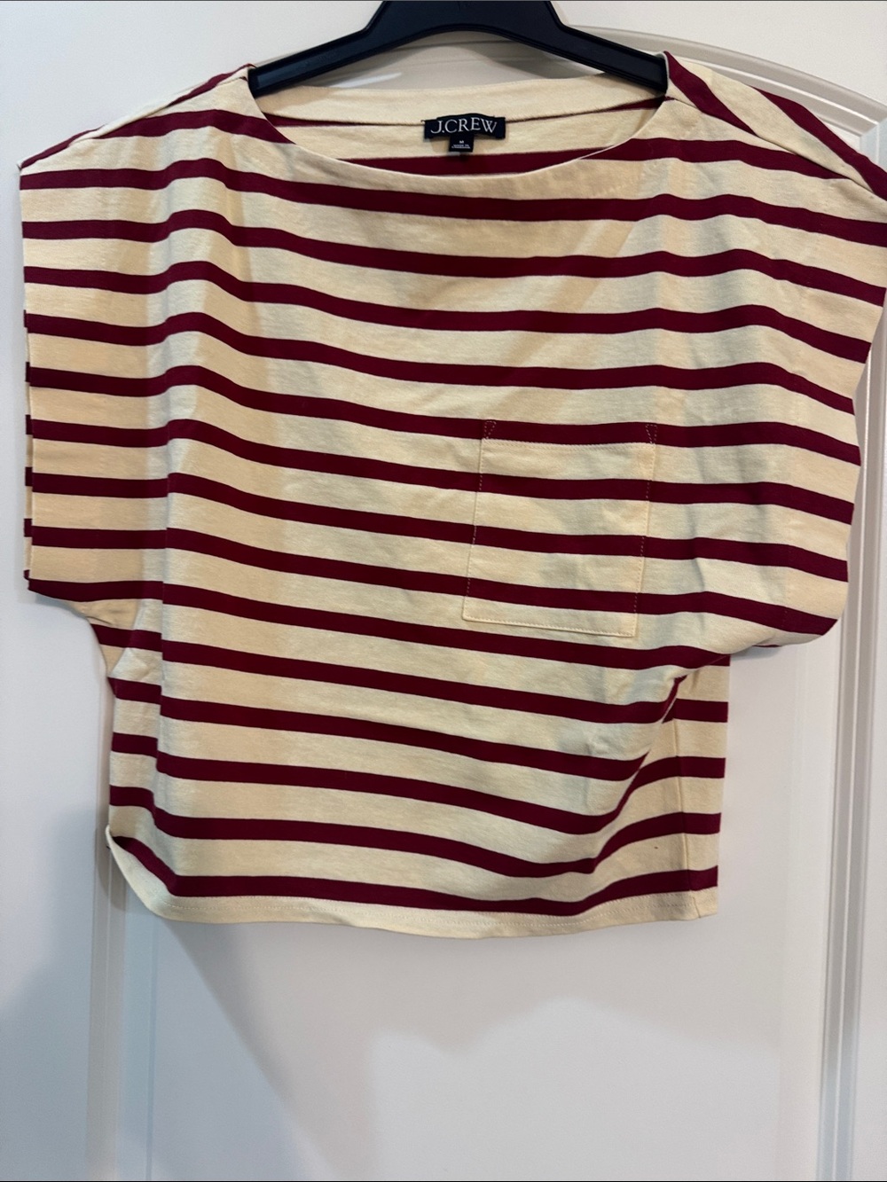 J. Crew Cream and Burgundy Striped Short-Sleeve Pocket Tee